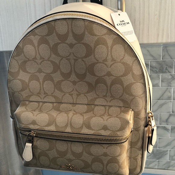 Coach Handbags - Coach Signature Medium Charlie Backpack - Khaki Brown
